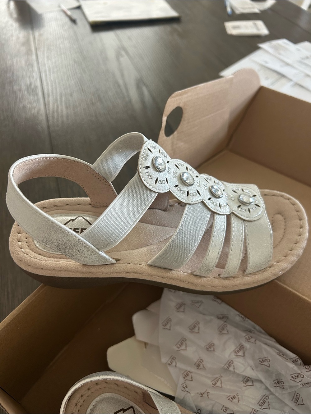Cliffs by WHITE MOUNTAIN Silver Jeweled Girls Slingback Sandals